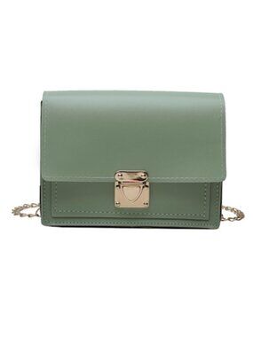 Green Faux Leather Crossbody Bag Small Square Gold Chain Shoulder Purse NEW